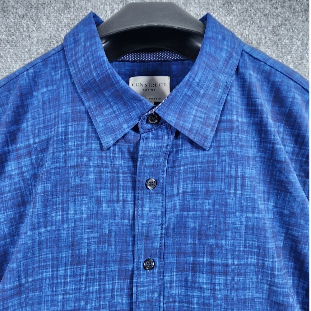 CON.STRUCT Slim Fit Blue Crosshatch 4-Way Stretch Button Down Shirt Mens XXL - Picture 3 of 10